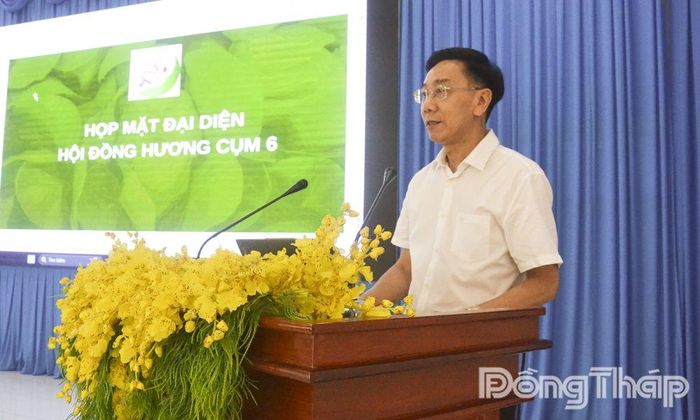 ông Nguyễn Hữu Kiệt, Phó Chủ tịch Hội Liên lạc với người đồng hương tỉnh Đồng Tháp - Trưởng Cụm 6, phát biểu tại buổi họp mặt.