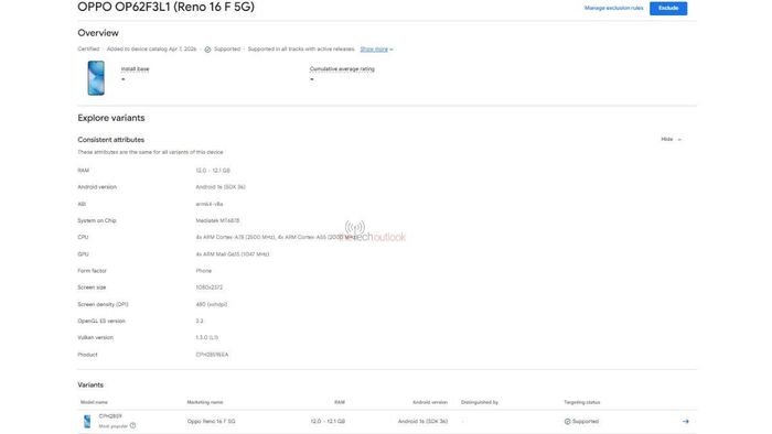 Reno16 FS 5G có thể là phiên bản tinh chỉnh nhẹ của Reno16 F