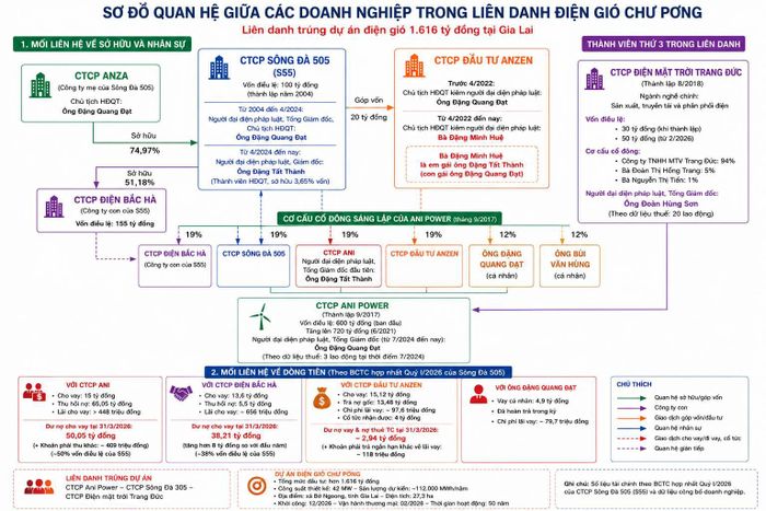  Sơ đồ quan hệ giữa các doanh nghiệp trong liên danh điện gió tại Gia Lai. 