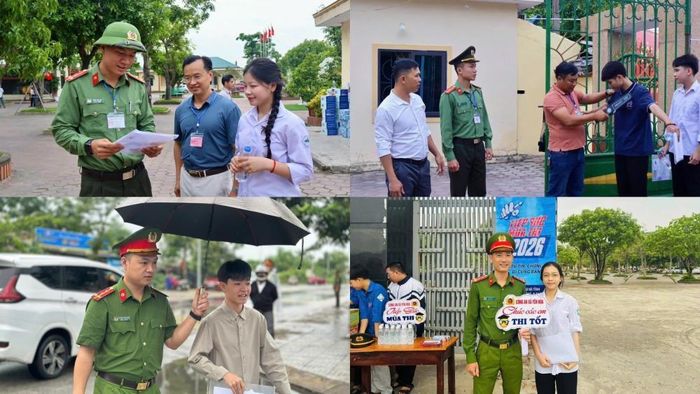 Hình ảnh các cán bộ chiến sĩ thuộc Công an tỉnh Hà Tĩnh hỗ trợ, đồng hành cùng các sĩ tử