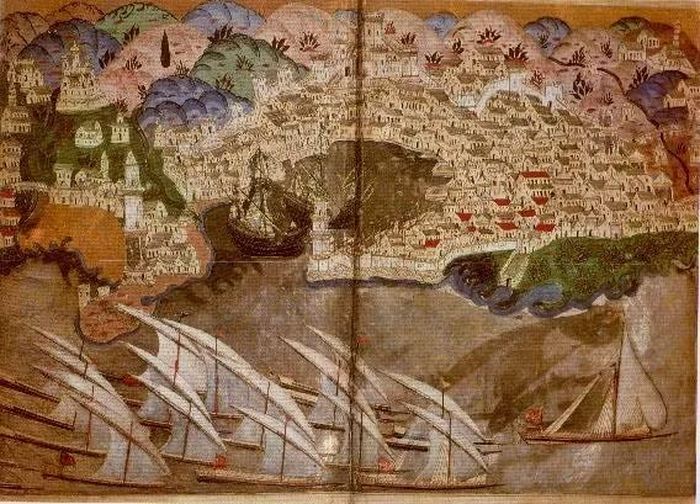 Hạm đội Ottoman trước thành Toulon. Ảnh: Wikimedia Commons