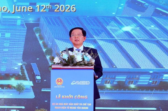  Phó Thủ tướng Chính phủ Hồ Quốc Dũng phát biểu tại Lễ khởi công Dự án Nhà máy sản xuất, chế tạo vi mạch điện tử Meiko Yên Quang