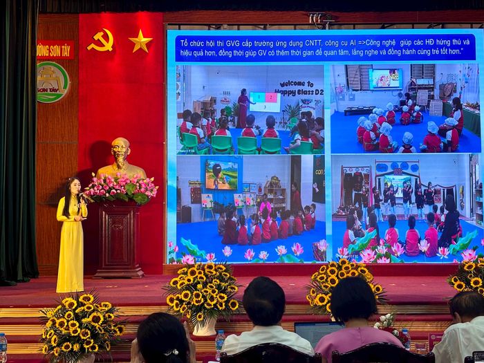 Thí sinh thuyết trình chuyên đề tại hội thi. Ảnh: Phương Ngân