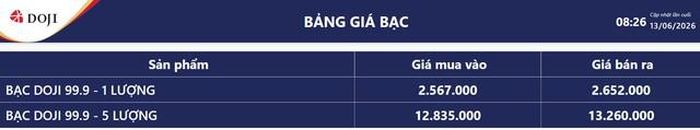 Giá bạc hôm nay 13/6: Bảng giá bạc tại DOJI.