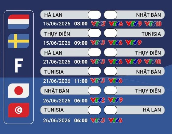 Lịch tường thuật trực tiếp các trận đấu bảng F trên các kênh sóng VTV. Ảnh VTV