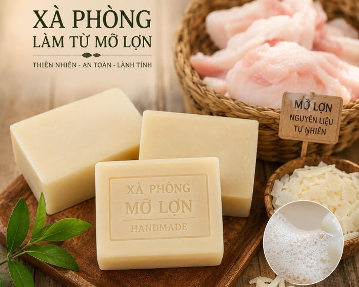 Xà phòng được làm từ mỡ lợn tạo bọt mịn và làm sạch dịu nhẹ, an toàn...