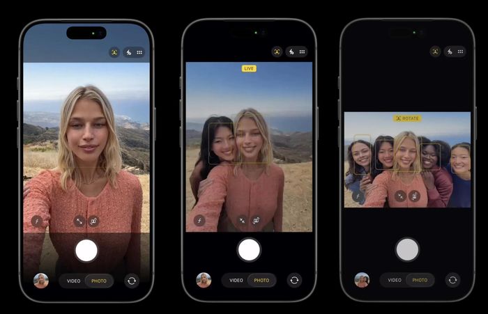 Cảm biến selfie vuông cùng tính năng Center Stage giúp người dùng thay đổi linh hoạt giữa khung hình dọc và ngang. Ảnh: Apple.
