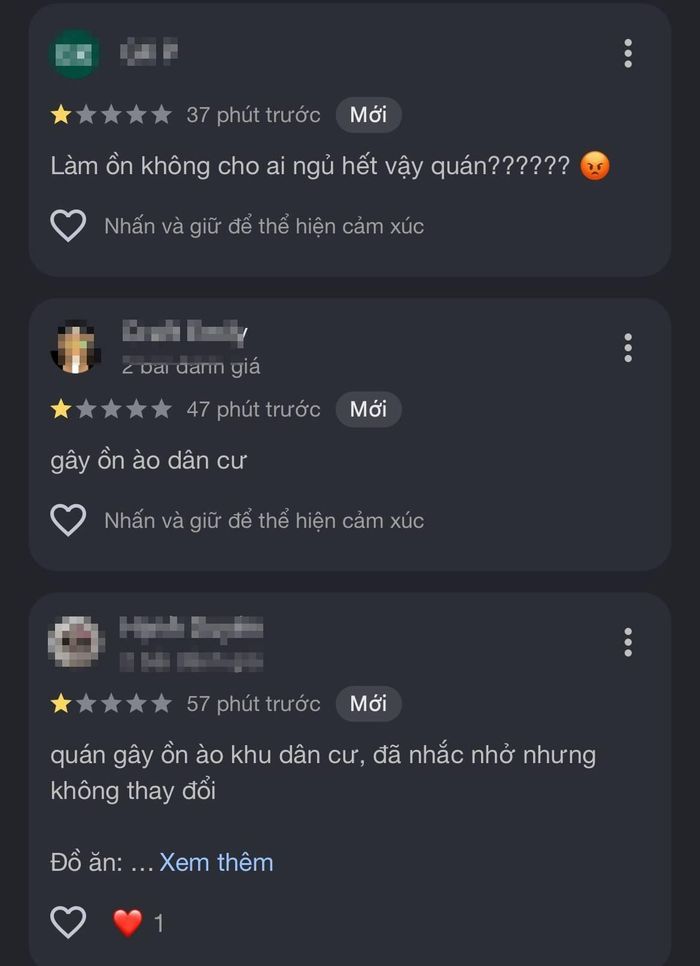 Nhiều cư dân thể hiện sự bức xúc qua đánh giá trên Google Map.
