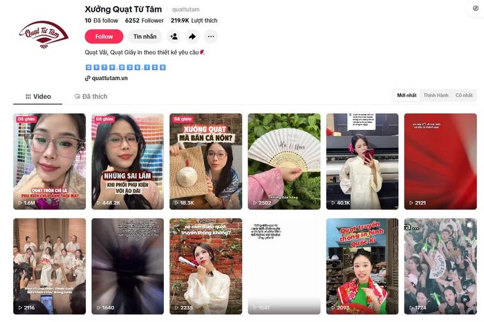 Kênh TikTok “Xưởng Quạt Từ Tâm” góp phần đưa quạt Chàng Sơn và câu chuyện văn hóa làng nghề đến gần hơn với công chúng trẻ. Ảnh chụp màn hình