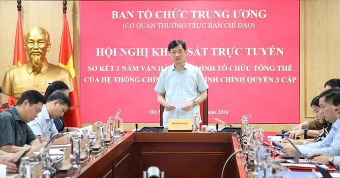 Đồng chí Nguyễn Duy Ngọc, Ủy viên Bộ Chính trị, Bí thư Trung ương Đảng, Trưởng ban Tổ chức Trung ương phát biểu chỉ đạo tại Hội nghị khảo sát trực tuyến sơ kết một năm vận hành mô hình tổ chức tổng thể của hệ thống chính trị, mô hình chính quyền 3 cấp. (Ảnh: dangcongsan.org.vn)