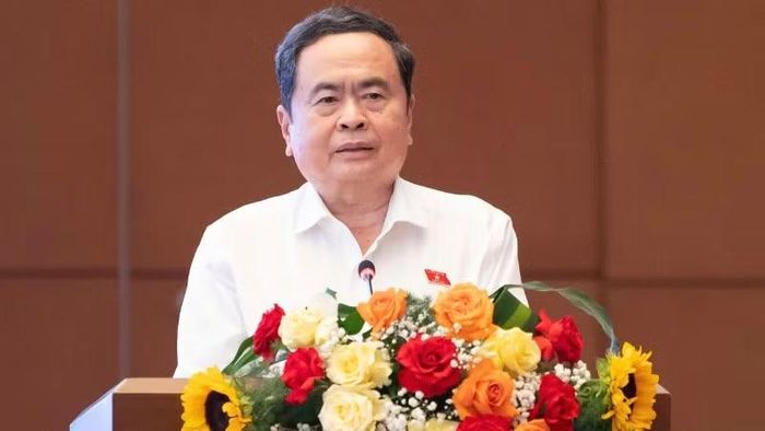Chủ tịch Quốc hội Trần Thanh Mẫn phát biểu tại cuộc gặp mặt. (Ảnh: DUY LINH)