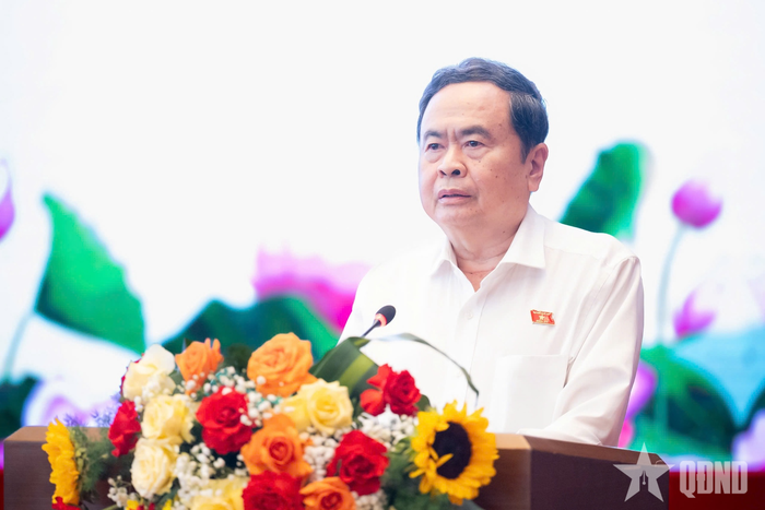 Chủ tịch Quốc hội Trần Thanh Mẫn phát biểu tại cuộc gặp mặt. Ảnh: VŨ HIẾU
