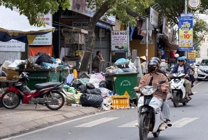  Đường Nguyễn Đình Chiểu, phường Lâm Viên - Đà Lạt rác chất thành từng đống lớn vào sáng 14-6 