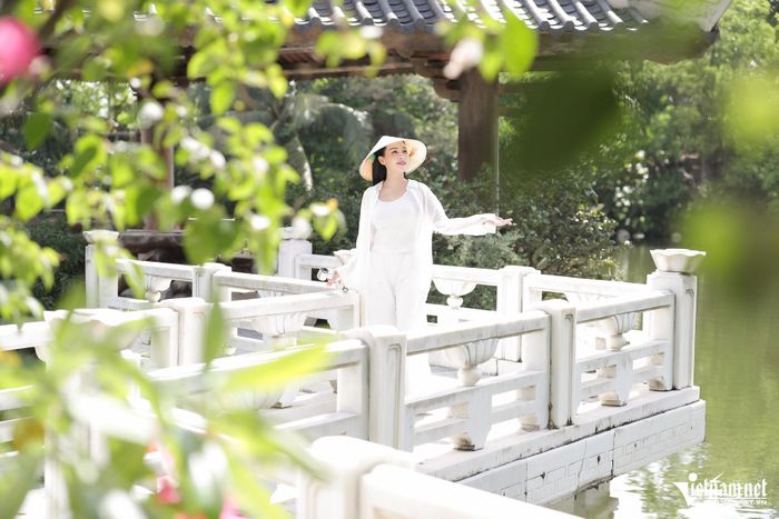 Khu nhà vườn có thủy đình rộng lớn, dưới có bể cá Koi. 