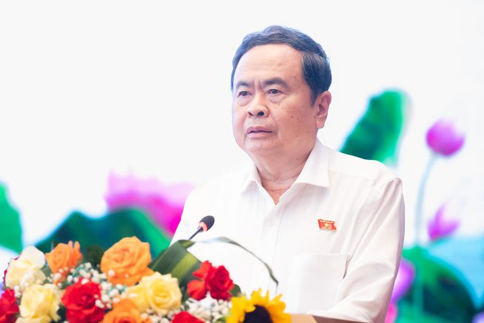 Chủ tịch Quốc hội Trần Thanh Mẫn phát biểu tại gặp mặt. Ảnh: QH