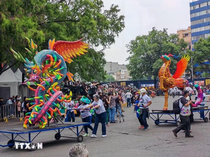 Các sinh vật huyền ảo Alebrijes, một biểu tượng nghệ thuật dân gian Mexico, góp mặt trong cuộc diễu hành World Cup 2026. (Ảnh: Phương Lan/TTXVN)