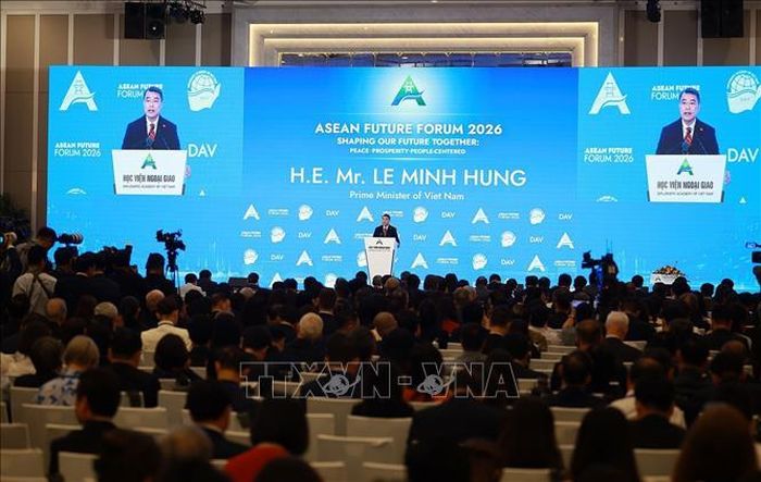 Thủ tướng Lê Minh Hưng phát biểu tại Phiên khai mạc Diễn đàn Tương lai ASEAN lần thứ ba. Ảnh: Dương Giang/TTXVN