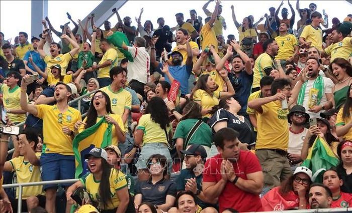 Cổ động viên Brazil ăn mừng sau khi Vinicius Junior gỡ hòa 1-1.