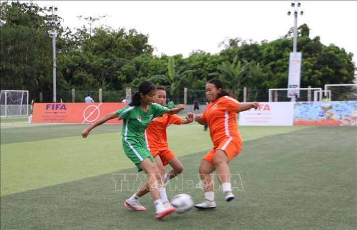Cầu thủ tham gia thi đấu giao lưu tại Festival bóng đá nữ trẻ năm 2026 tại tỉnh Đồng Tháp. Ảnh: Hồng Thái/TTXVN
