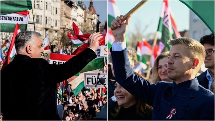 Cựu Thủ tướng Viktor Orban và Thủ tướng Peter Magyar trong trong cuộc bầu cử tháng 4. Ảnh: tvpworld