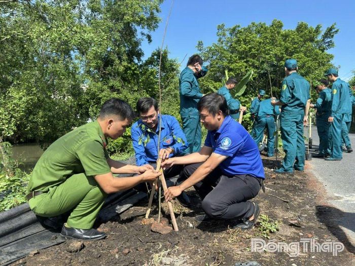 Ngay sau lễ ra quân, đoàn viên, thanh niên ra quân trồng cây xanh, góp phần bảo vệ môi trường. Ảnh: NGỌC DUY