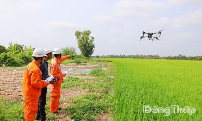 Điện lực Tháp Mười đẩy mạnh tuyên truyền an toàn lưới điện cho người dân vận hành thiết bị bay không người lái (drone) phục vụ nông nghiệp.