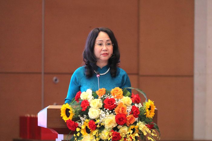 Bộ trưởng Bộ Văn hóa, Thể thao và Du lịch Lâm Thị Phương Thanh phát biểu tại cuộc gặp. Ảnh: Hồ Long
