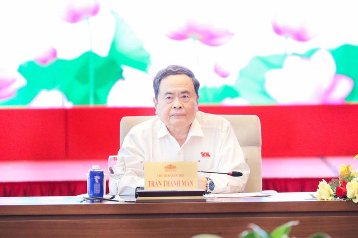 Chủ tịch Quốc hội Trần Thanh Mẫn tại cuộc gặp mặt. Ảnh: Hồ Long