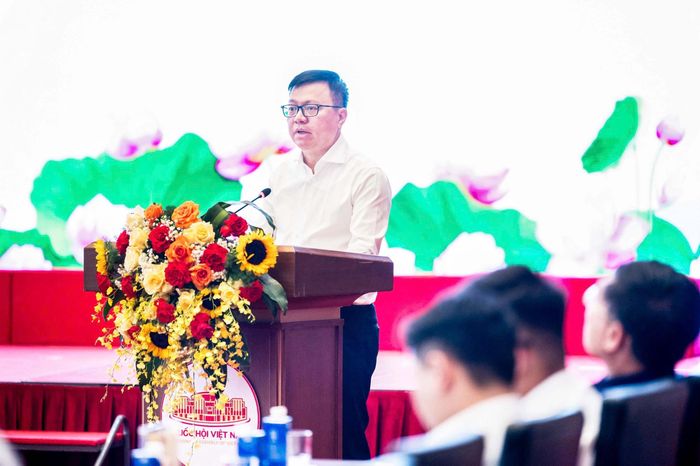 Tổng Biên tập Báo Nhân dân, Phó Trưởng Ban Tuyên giáo và Dân vận Trung ương, Chủ tịch Hội Nhà báo Việt Nam Lê Quốc Minh phát biểu. Ảnh: Phạm Thắng