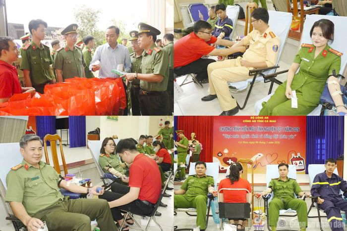 Phong trào hiến máu tình nguyện được CBCS Công an tỉnh Cà Mau tích cực tham gia.