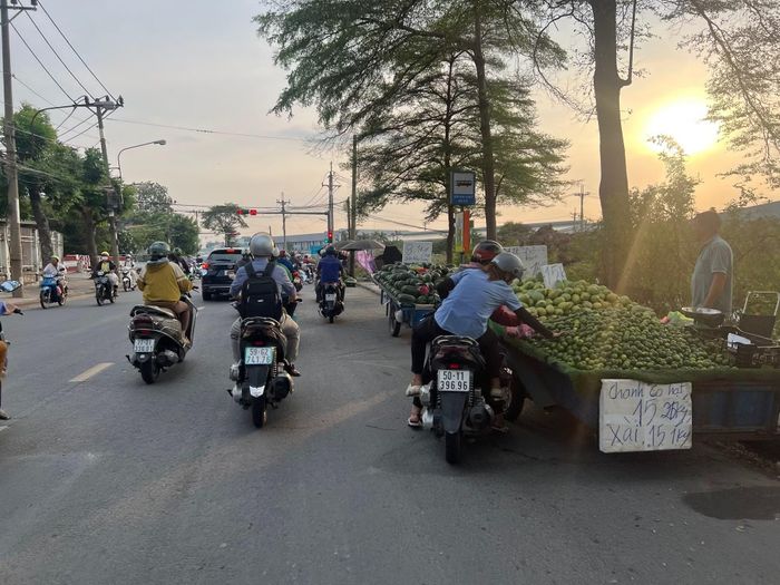 Việc buôn bán hàng hóa ngay khu vực đèn tín hiệu giao thông gây ảnh hưởng đến việc lưu thông của các phương tiện.