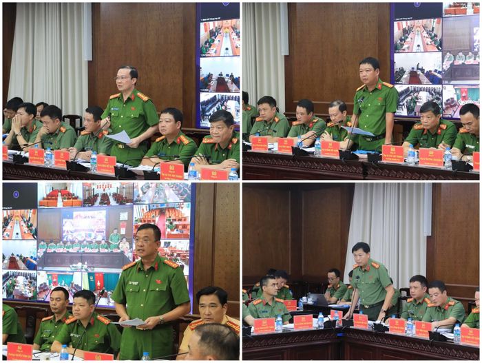 Đại diện các phòng nghiệp vụ Công an TP Hà Nội báo cáo tại buổi làm việc.