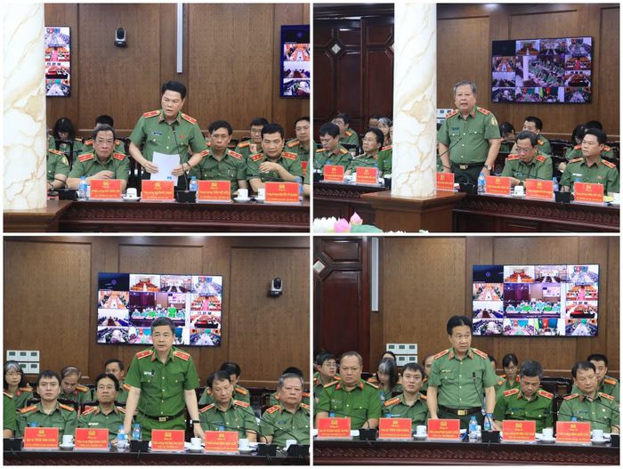 Đại diện các cục nghiệp vụ Bộ Công an phát biểu tại buổi làm việc.