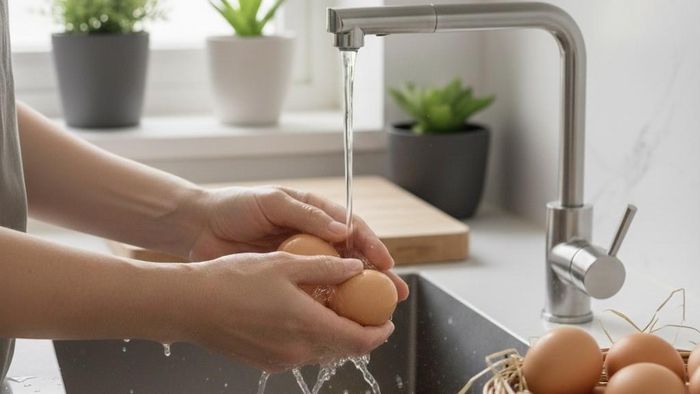 Không được rửa trứng trước khi cho vào tủ lạnh bảo quản. Ảnh minh họa