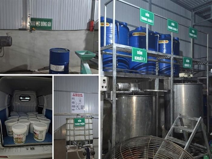  Cơ sở sản xuất phân bón của các đối tượng bị lực lượng chức năng khám xét, phát hiện nhiều thiết bị, nguyên liệu và thành phẩm nghi là hàng giả. Ảnh: CACT 