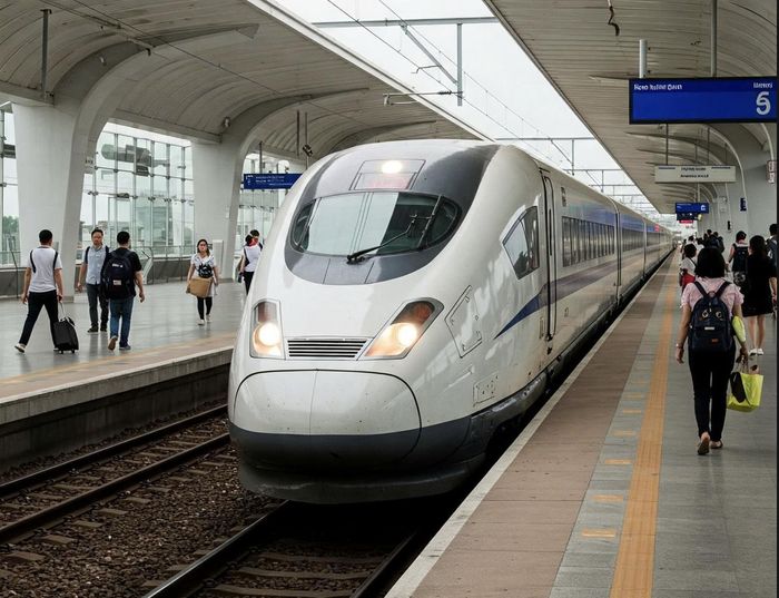 Dự án đường sắt TP.HCM đến Cần Thơ dự kiến sẽ khởi công vào năm 2028 và hoàn thành vào năm 2035. Ảnh sử dụng công nghệ AI