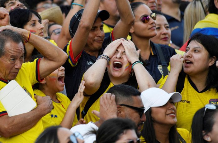  Trái ngược là hình ảnh thất vọng của CĐV Ecuador khi phải chịu bàn thua ở những phút cuối. 