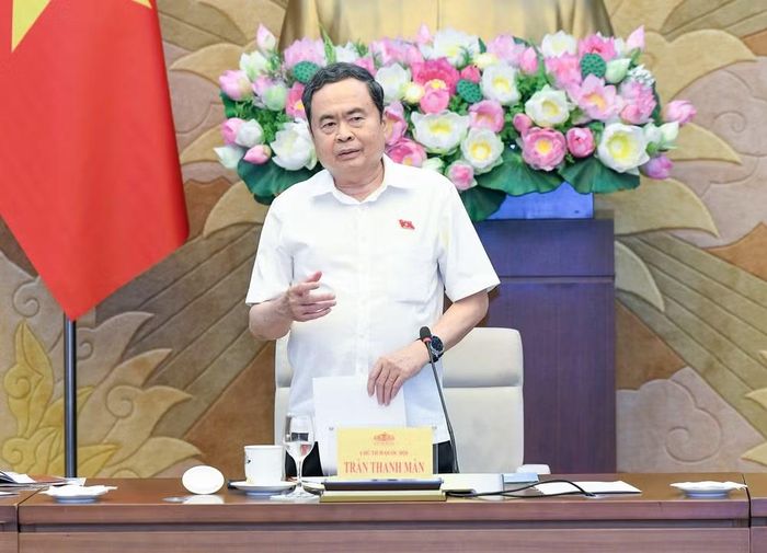 Chủ tịch Quốc hội Trần Thanh Mẫn phát biểu tại cuộc làm việc. (Ảnh: DUY LINH)