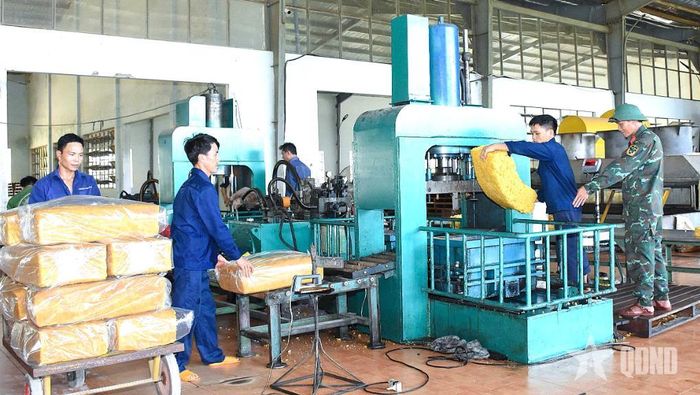  Dây chuyền sản xuất mủ cao su tại nhà máy của Đoàn Kinh tế-Quốc phòng 715.