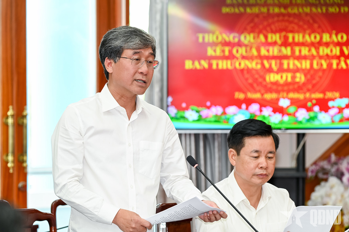 Đồng chí Lê Nguyễn Nam Ninh trình bày Dự thảo báo cáo kết quả kiểm tra.