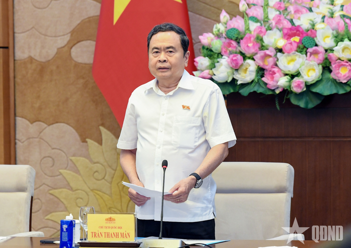 Chủ tịch Quốc hội Trần Thanh Mẫn phát biểu chỉ đạo tại cuộc làm việc. 