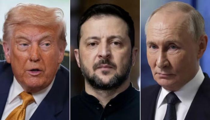 Từ trái qua: Tổng thống Mỹ Donald Trump, Tổng thống Ukraine Volodymir Zelensky và Tổng thống Nga Vladimir Putin.