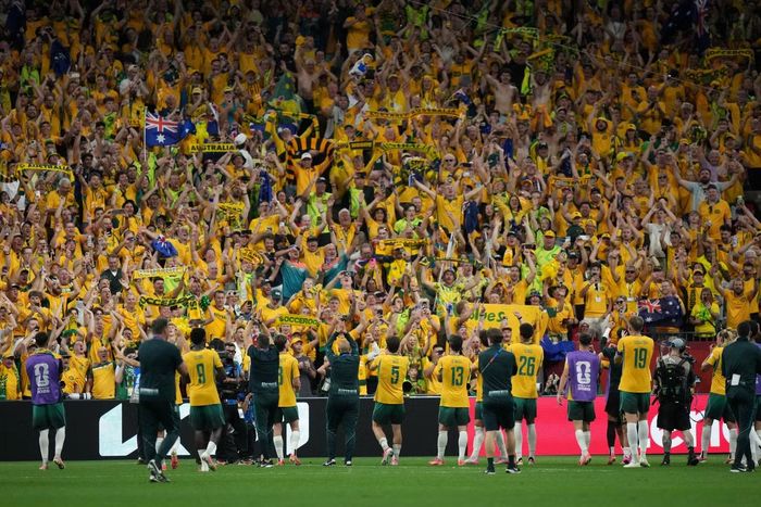 Các cầu thủ Australia tri ân người hâm mộ sau chiến thắng trước Thổ Nhĩ Kỳ.