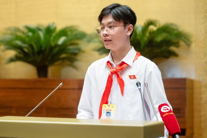 Lê Gia Vinh từng đảm nhiệm vai trò Chủ tịch Quốc hội trong phiên họp giả định Quốc hội trẻ em. Ảnh: Q.H