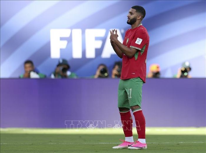 Tiền đạo Ismael Saibari của Morocco ăn mừng bàn thắng mở tỷ số trận đấu. Ảnh: THX/TTXVN