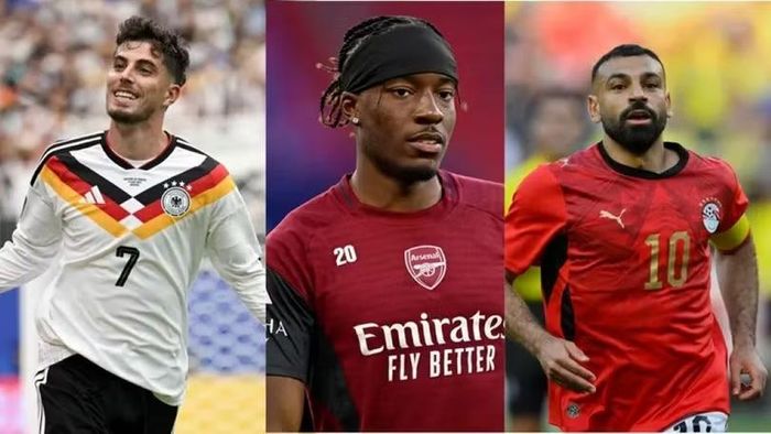 Xếp thứ 2 đến thứ 4 trong bảng (trái sang) là: Kai Havertz, Đức; Noni Madueke, Anh; 4. Mohamed Salah, Ai Cập. Ảnh: Reuters.