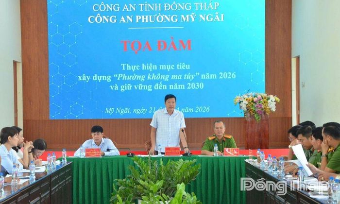 Công an phường Mỹ Ngãi tổ chức Tọa đàm thực hiện mục tiêu “Xây dựng phường không ma túy”. Ảnh: PHƯỚC THANH