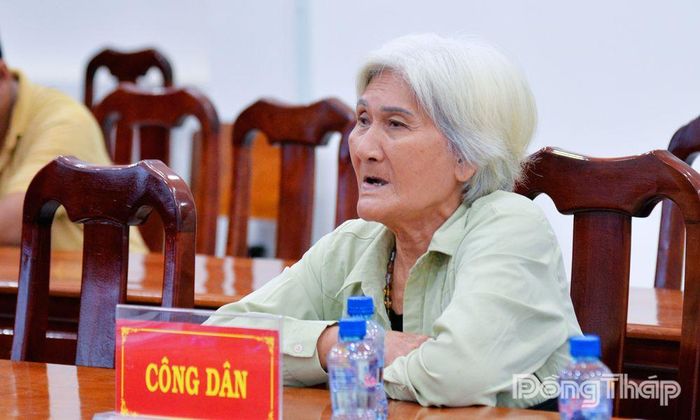 Bà Nguyễn Thị Bé Hai phát biểu tại buổi tiếp xúc, đối thoại.