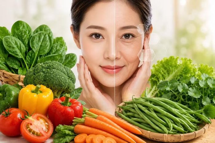  Một số loại rau giàu vitamin, khoáng chất và chất chống oxy hóa không chỉ giúp bảo vệ collagen mà còn tăng độ đàn hồi, hỗ trợ duy trì làn da tươi trẻ theo thời gian. Ảnh: AI/N.U 