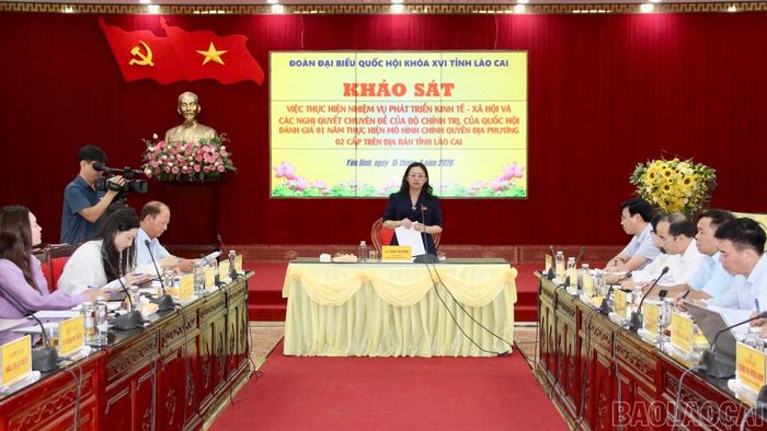 Đồng chí Giàng Thị Dung - Phó Bí thư Tỉnh ủy, Trưởng Đoàn đại biểu Quốc hội tỉnh phát biểu kết luận buổi làm việc.